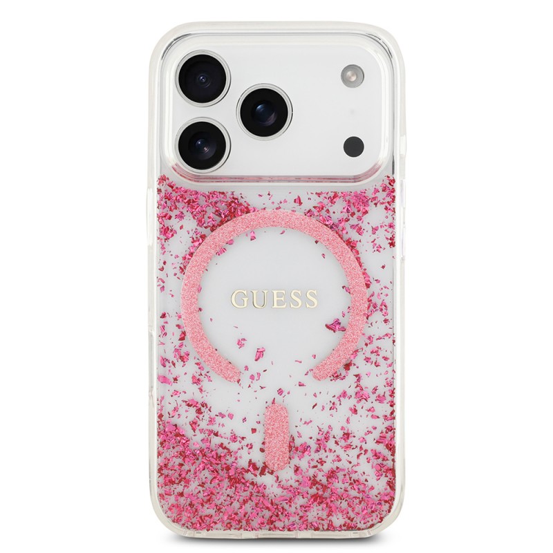 Bal-z Apple iPhone 17 Pro Kılıf Guess Orjinal Lisanslı M-safe Şarj Özellikli Transparan Resin Bottom Kapak