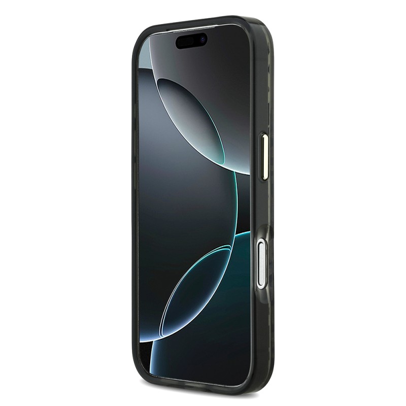 Bal-z Apple iPhone 17 Pro Kılıf Guess Orjinal Lisanslı M-safe Şarj Özellikli Üçgen Logolu Simli Leopar Desenli Kapak