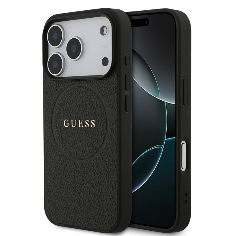 Bal-z Apple iPhone 17 Pro Kılıf Guess Orjinal Lisanslı M-safe Şarj Özellikli Yazı Logolu PU Deri Kapak