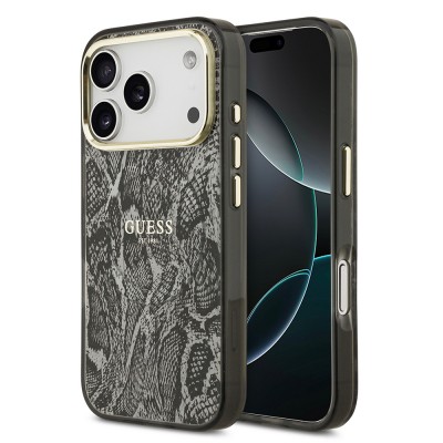 Bal-z Apple iPhone 17 Pro Kılıf Guess Orjinal Lisanslı M-safe Şarj Özellikli Yazı Logolu Python Desenli Kapak