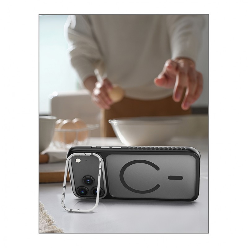 Bal-z Apple iPhone 17 Pro Kılıf M-safe Şarj Özellikli Metal Kamera Standlı Lenyes CK226 PC Kapak