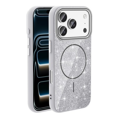 Bal-z Apple iPhone 17 Pro Kılıf M-safe Şarj Özellikli Parlayan Simli  Okso Kapak