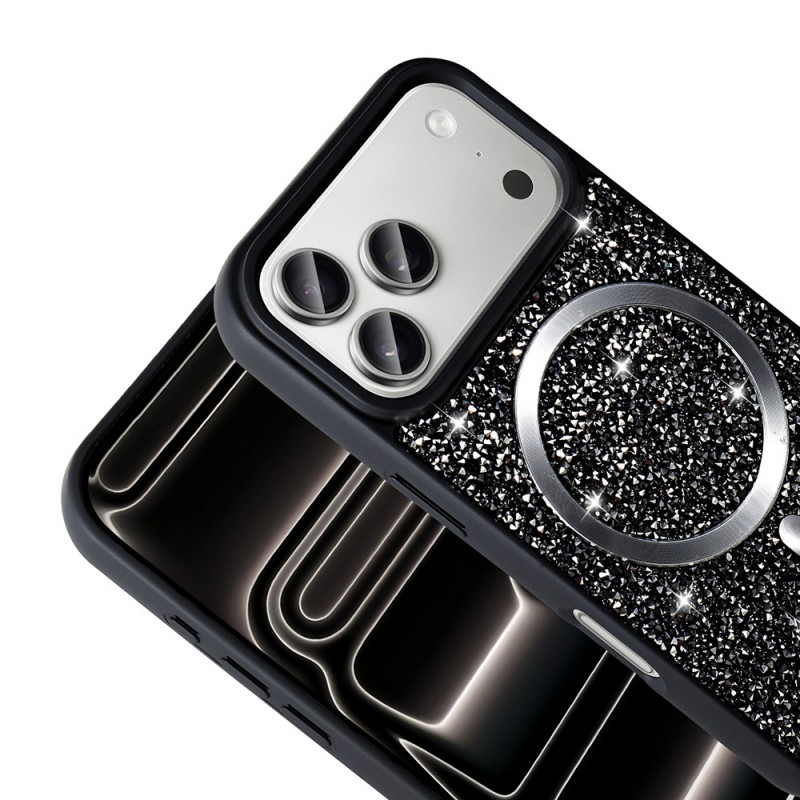 Bal-z Apple iPhone 17 Pro Kılıf Pırlanta Tasarımlı M-safe Şarj Özellikli  Mozaik Silikon Kapak