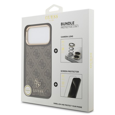 Bal-z Apple iPhone 17 Pro Max Guess Orjinal Lisanslı 4G ve Yazı Logolu Kılıf + Ekran Koruyucu + Lens Koruyucu 3in1 Aksesuar Seti