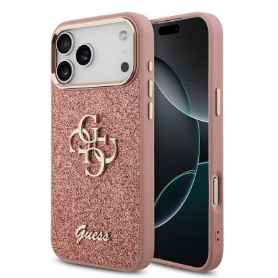 Bal-z Apple iPhone 17 Pro Max Kılıf Guess Orjinal Lisanslı 4G Büyük Metal Kamera Çerçeveli ve Logolu Glitter Kapak
