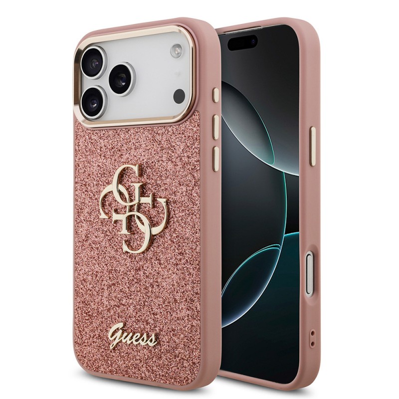 Bal-z Apple iPhone 17 Pro Max Kılıf Guess Orjinal Lisanslı 4G Büyük Metal Kamera Çerçeveli ve Logolu Glitter Kapak