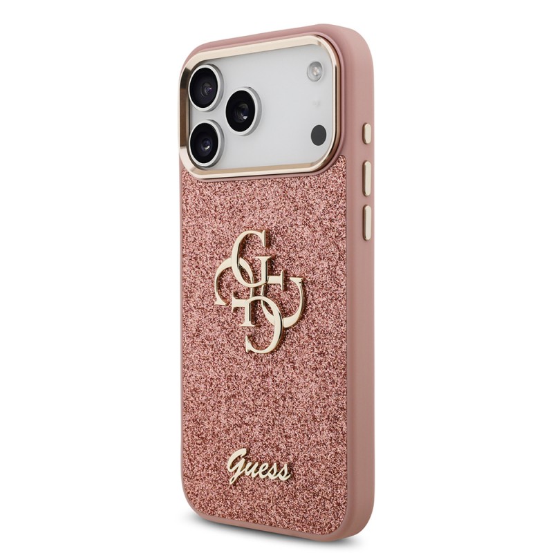 Bal-z Apple iPhone 17 Pro Max Kılıf Guess Orjinal Lisanslı 4G Büyük Metal Kamera Çerçeveli ve Logolu Glitter Kapak