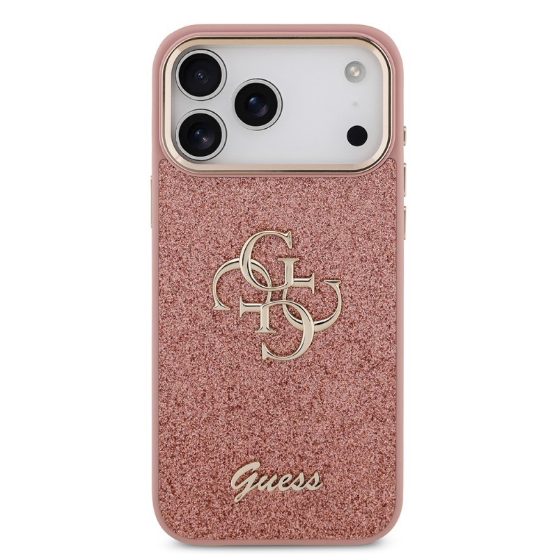 Bal-z Apple iPhone 17 Pro Max Kılıf Guess Orjinal Lisanslı 4G Büyük Metal Kamera Çerçeveli ve Logolu Glitter Kapak