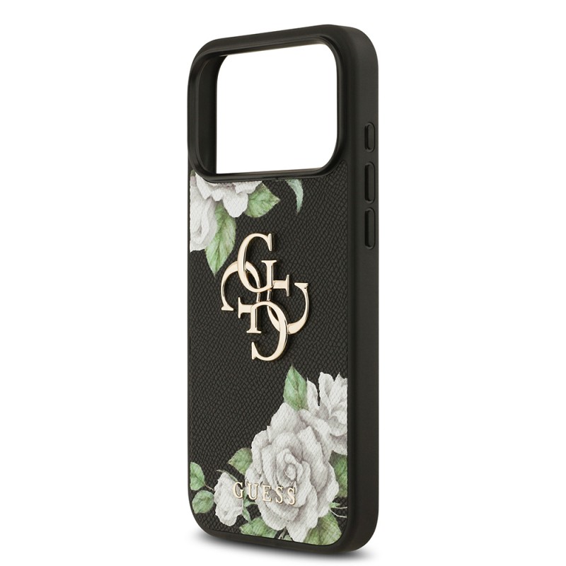Bal-z Apple iPhone 17 Pro Max Kılıf Guess Orjinal Lisanslı Gül Baskılı Büyük Metal Logo Dizaynlı Kapak