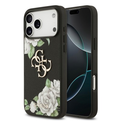 Bal-z Apple iPhone 17 Pro Max Kılıf Guess Orjinal Lisanslı Gül Baskılı Büyük Metal Logo Dizaynlı Kapak