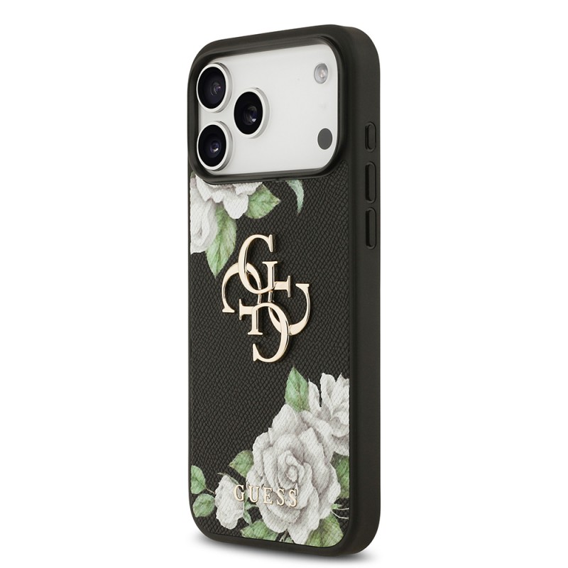 Bal-z Apple iPhone 17 Pro Max Kılıf Guess Orjinal Lisanslı Gül Baskılı Büyük Metal Logo Dizaynlı Kapak