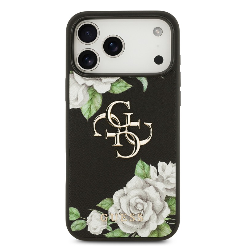 Bal-z Apple iPhone 17 Pro Max Kılıf Guess Orjinal Lisanslı Gül Baskılı Büyük Metal Logo Dizaynlı Kapak