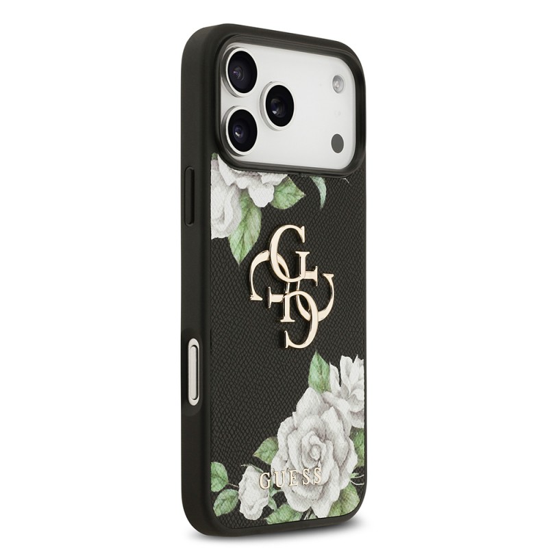 Bal-z Apple iPhone 17 Pro Max Kılıf Guess Orjinal Lisanslı Gül Baskılı Büyük Metal Logo Dizaynlı Kapak