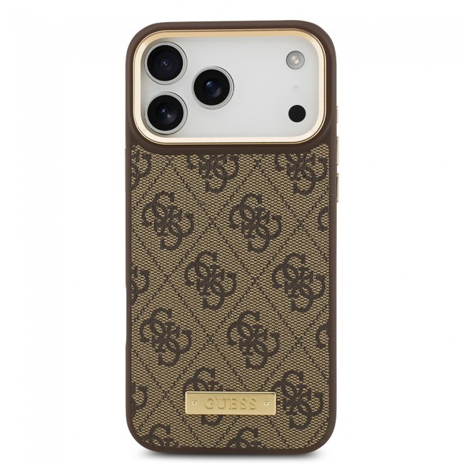 Apple iPhone 17 Pro Max Kılıf Guess Orjinal Lisanslı M-safe Şarj Özellikli 4G Desenli PU Metal Plaka Klasik Logolu Kapak Apple iPhone 17 Pro Max Kılıf Guess Orjinal Lisanslı M-safe Şarj Özellikli 4G Desenli PU Metal Plaka Klasik Logolu Kapak