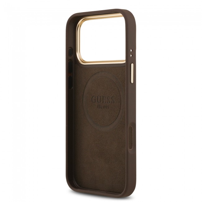 Apple iPhone 17 Pro Max Kılıf Guess Orjinal Lisanslı M-safe Şarj Özellikli 4G Desenli PU Metal Plaka Klasik Logolu Kapak Apple iPhone 17 Pro Max Kılıf Guess Orjinal Lisanslı M-safe Şarj Özellikli 4G Desenli PU Metal Plaka Klasik Logolu Kapak