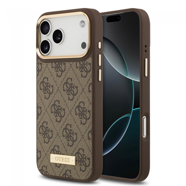 Apple iPhone 17 Pro Max Kılıf Guess Orjinal Lisanslı M-safe Şarj Özellikli 4G Desenli PU Metal Plaka Klasik Logolu Kapak Apple iPhone 17 Pro Max Kılıf Guess Orjinal Lisanslı M-safe Şarj Özellikli 4G Desenli PU Metal Plaka Klasik Logolu Kapak