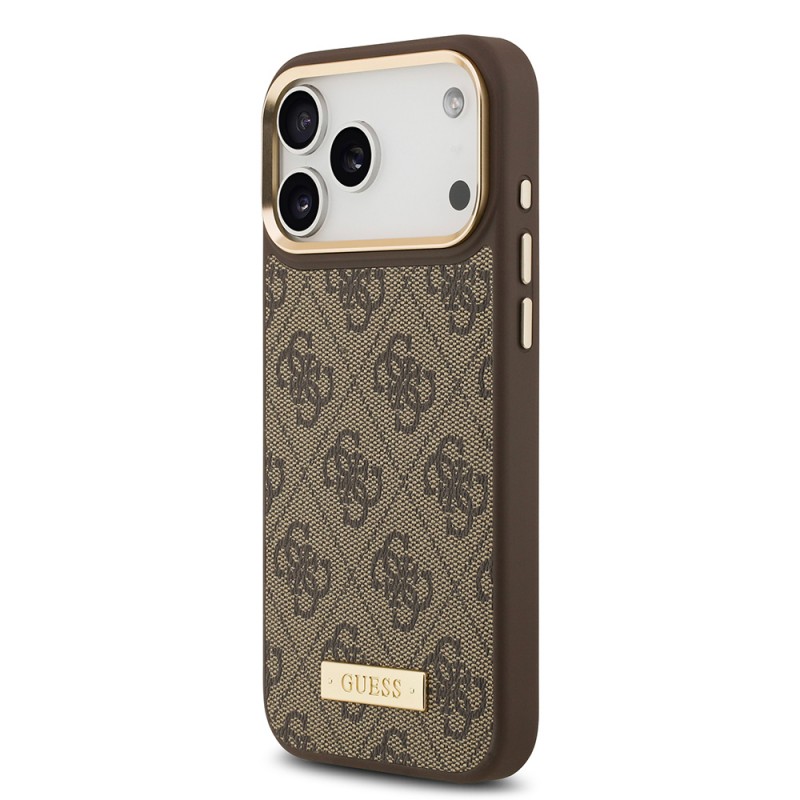 Bal-z Apple iPhone 17 Pro Max Kılıf Guess Orjinal Lisanslı M-safe Şarj Özellikli 4G Desenli PU Metal Plaka Klasik Logolu Kapak