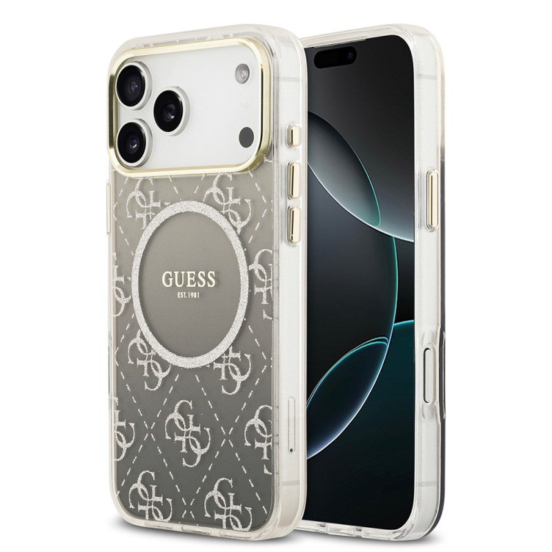 Bal-z Apple iPhone 17 Pro Max Kılıf Guess Orjinal Lisanslı M-safe Şarj Özellikli 4G Desenli Simli Silikon Kapak