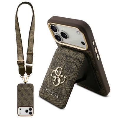 Bal-z Apple iPhone 17 Pro Max Kılıf Guess Orjinal Lisanslı M-safe Şarj Özellikli Askılı ve 4G Logo Kartlıklı Kapak