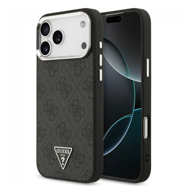 Apple iPhone 17 Pro Max Kılıf Guess Orjinal Lisanslı M-safe Şarj Özellikli Gold Metal Kamera Çerçeveli Taşlı Üçgen Logo 4G Desenli Kapak Apple iPhone 17 Pro Max Kılıf Guess Orjinal Lisanslı M-safe Şarj Özellikli Gold Metal Kamera Çerçeveli Taşlı Üçgen Logo 4G Desenli Kapak