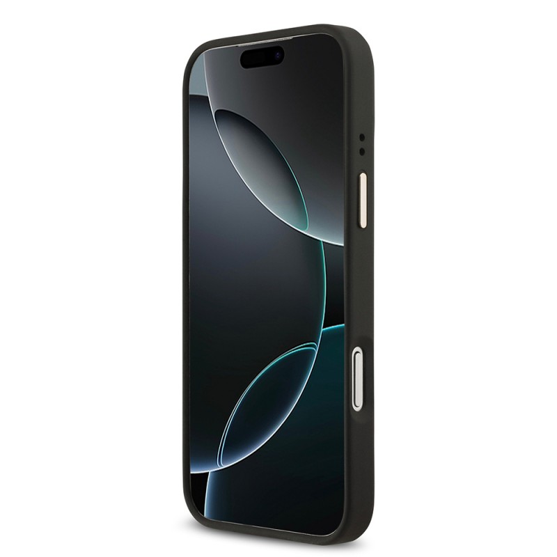 Bal-z Apple iPhone 17 Pro Max Kılıf Guess Orjinal Lisanslı M-safe Şarj Özellikli Grained Yazı ve Taşlı 4G Logolu Kapak