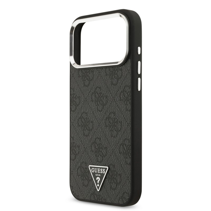 Bal-z Apple iPhone 17 Pro Max Kılıf Guess Orjinal Lisanslı M-safe Şarj Özellikli Gümüş Metal Kamera Çerçeveli Üçgen Logo 4G Desenli Kapak