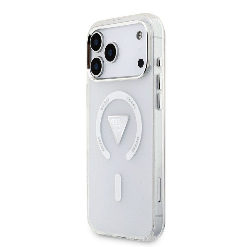 Bal-z Apple iPhone 17 Pro Max Kılıf Guess Orjinal Lisanslı M-safe Şarj Özellikli IML Baskılı Üçgen Logolu Metal Kamera Çerçeveli Kapak