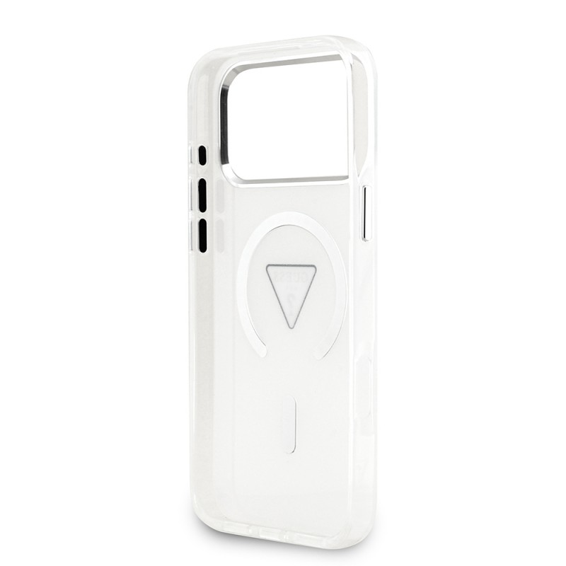 Bal-z Apple iPhone 17 Pro Max Kılıf Guess Orjinal Lisanslı M-safe Şarj Özellikli IML Baskılı Üçgen Logolu Metal Kamera Çerçeveli Kapak