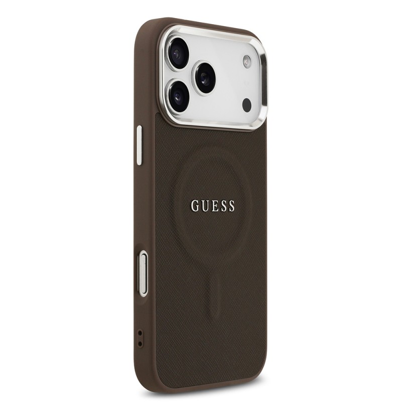 Bal-z Apple iPhone 17 Pro Max Kılıf Guess Orjinal Lisanslı M-safe Şarj Özellikli Klasik Yazı Logolu PU Deri Kapak