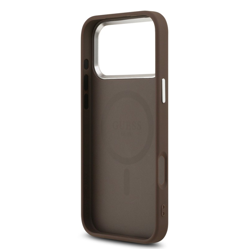 Bal-z Apple iPhone 17 Pro Max Kılıf Guess Orjinal Lisanslı M-safe Şarj Özellikli Klasik Yazı Logolu PU Deri Kapak