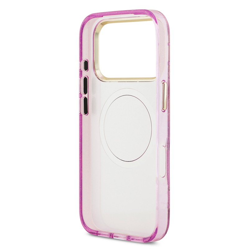 Bal-z Apple iPhone 17 Pro Max Kılıf Guess Orjinal Lisanslı M-safe Şarj Özellikli Simli Çiçek Desenli Metal Kamera Çerçeveli Üçgen Logolu Kapak