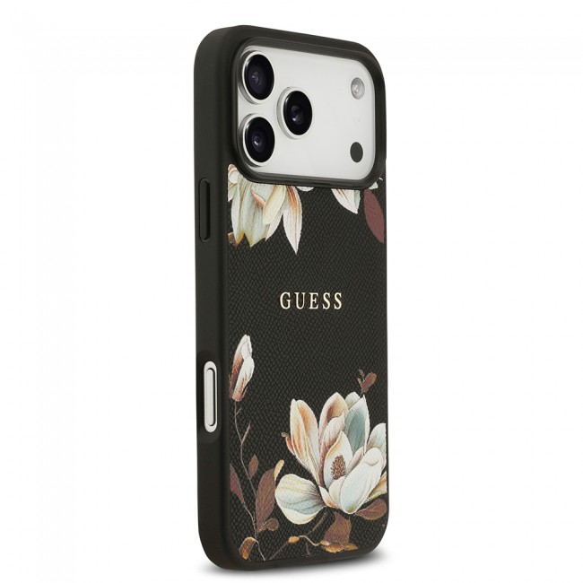 Apple iPhone 17 Pro Max Kılıf Guess Orjinal Lisanslı M-safe Şarj Özellikli Taneli Çiçek Tasarımlı Metal Yazı Logolu Kapak Apple iPhone 17 Pro Max Kılıf Guess Orjinal Lisanslı M-safe Şarj Özellikli Taneli Çiçek Tasarımlı Metal Yazı Logolu Kapak