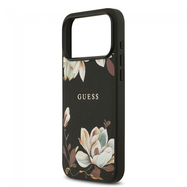 Apple iPhone 17 Pro Max Kılıf Guess Orjinal Lisanslı M-safe Şarj Özellikli Taneli Çiçek Tasarımlı Metal Yazı Logolu Kapak Apple iPhone 17 Pro Max Kılıf Guess Orjinal Lisanslı M-safe Şarj Özellikli Taneli Çiçek Tasarımlı Metal Yazı Logolu Kapak