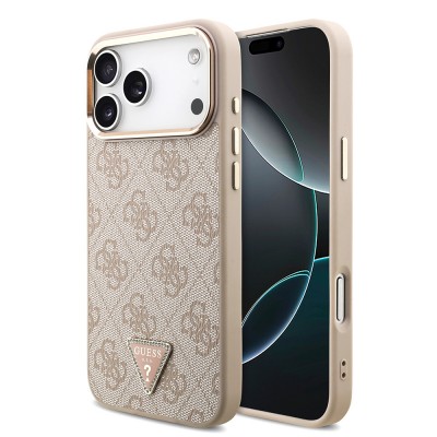 Bal-z Apple iPhone 17 Pro Max Kılıf Guess Orjinal Lisanslı M-safe Şarj Özellikli Taşlı Üçgen Logo 4G Desenli Kapak