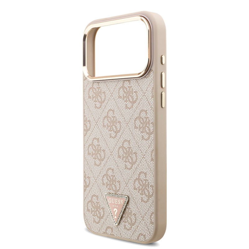 Bal-z Apple iPhone 17 Pro Max Kılıf Guess Orjinal Lisanslı M-safe Şarj Özellikli Taşlı Üçgen Logo 4G Desenli Kapak