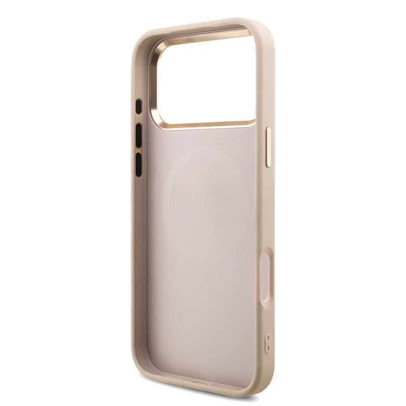 Bal-z Apple iPhone 17 Pro Max Kılıf Guess Orjinal Lisanslı M-safe Şarj Özellikli Taşlı Üçgen Logo 4G Desenli Kapak