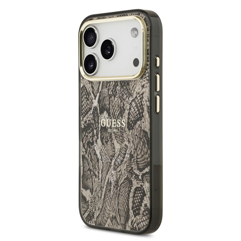 Bal-z Apple iPhone 17 Pro Max Kılıf Guess Orjinal Lisanslı M-safe Şarj Özellikli Yazı Logolu Python Desenli Kapak