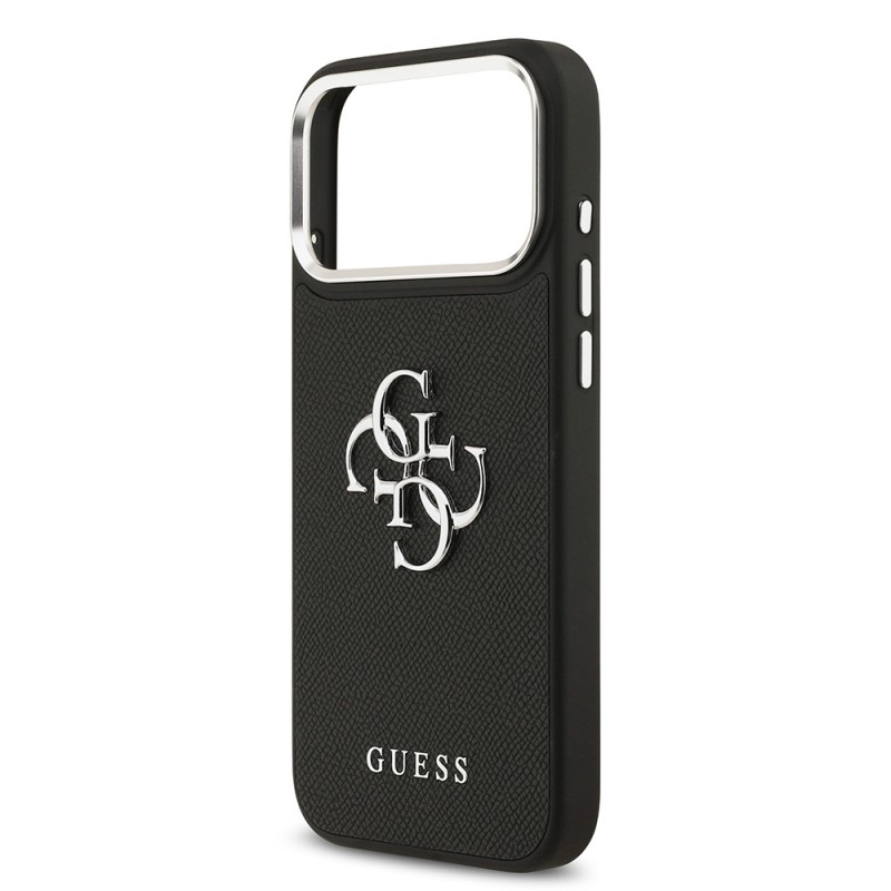 Bal-z Apple iPhone 17 Pro Max Kılıf Guess Orjinal Lisanslı Metal Kamera Çerçeveli Metal Büyük 4G ve Yazı Logolu PU Deri Kapak