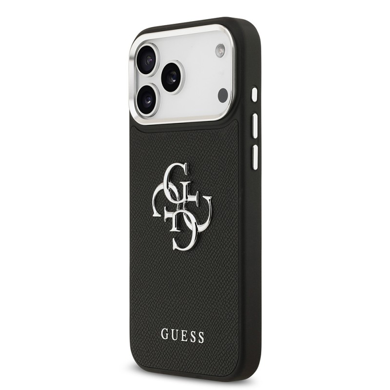 Bal-z Apple iPhone 17 Pro Max Kılıf Guess Orjinal Lisanslı Metal Kamera Çerçeveli Metal Büyük 4G ve Yazı Logolu PU Deri Kapak