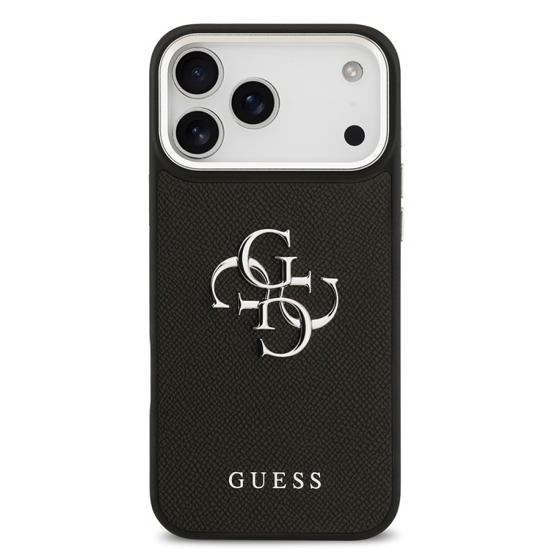 Bal-z Apple iPhone 17 Pro Max Kılıf Guess Orjinal Lisanslı Metal Kamera Çerçeveli Metal Büyük 4G ve Yazı Logolu PU Deri Kapak