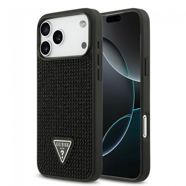 Apple iPhone 17 Pro Max Kılıf Guess Orjinal Lisanslı Taşlı Arka Yüzey Üçgen Logolu Kapak Apple iPhone 17 Pro Max Kılıf Guess Orjinal Lisanslı Taşlı Arka Yüzey Üçgen Logolu Kapak