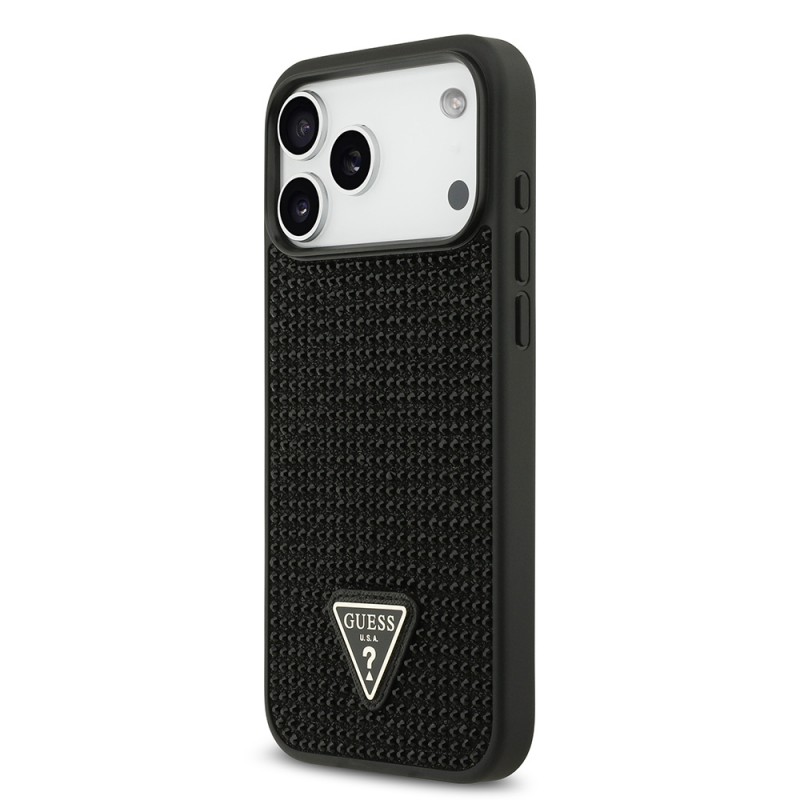 Bal-z Apple iPhone 17 Pro Max Kılıf Guess Orjinal Lisanslı Taşlı Arka Yüzey Üçgen Logolu Kapak