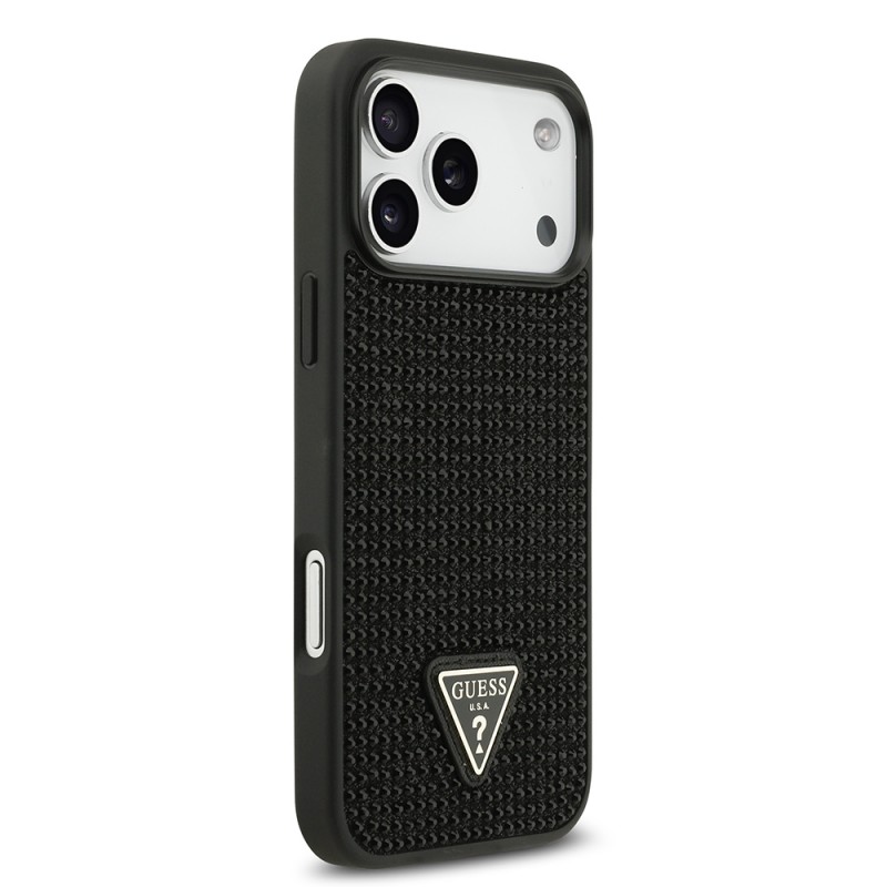 Bal-z Apple iPhone 17 Pro Max Kılıf Guess Orjinal Lisanslı Taşlı Arka Yüzey Üçgen Logolu Kapak