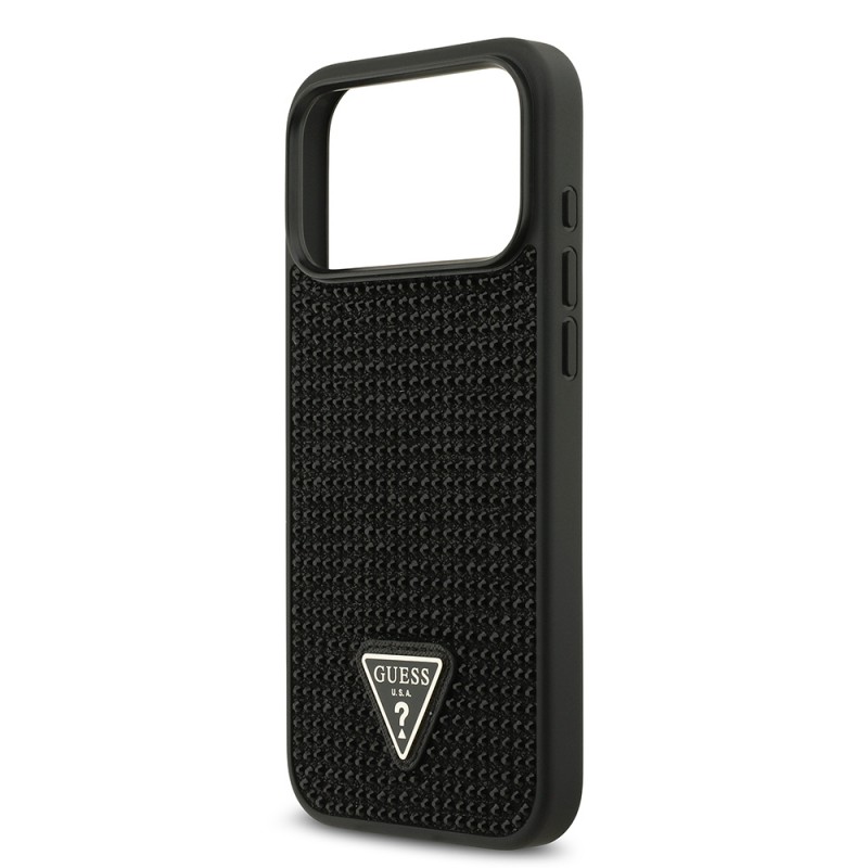 Bal-z Apple iPhone 17 Pro Max Kılıf Guess Orjinal Lisanslı Taşlı Arka Yüzey Üçgen Logolu Kapak