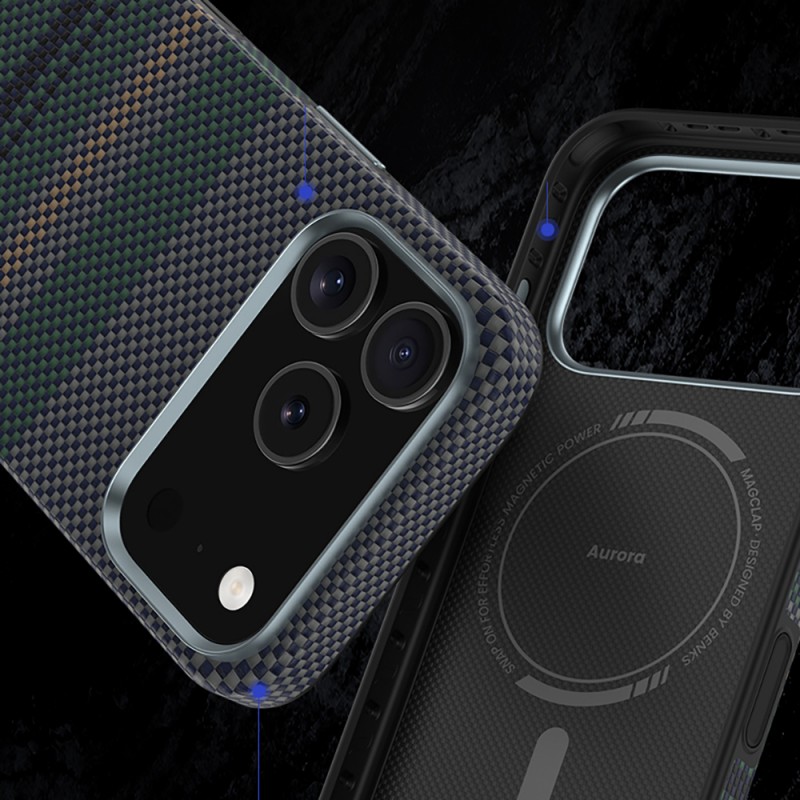 Bal-z Apple iPhone 17 Pro Max Kılıf M-safe Şarj Özellikli Karbon Fiber Tasarımlı Benks Aurora ArmorPro Kevlar Kapak