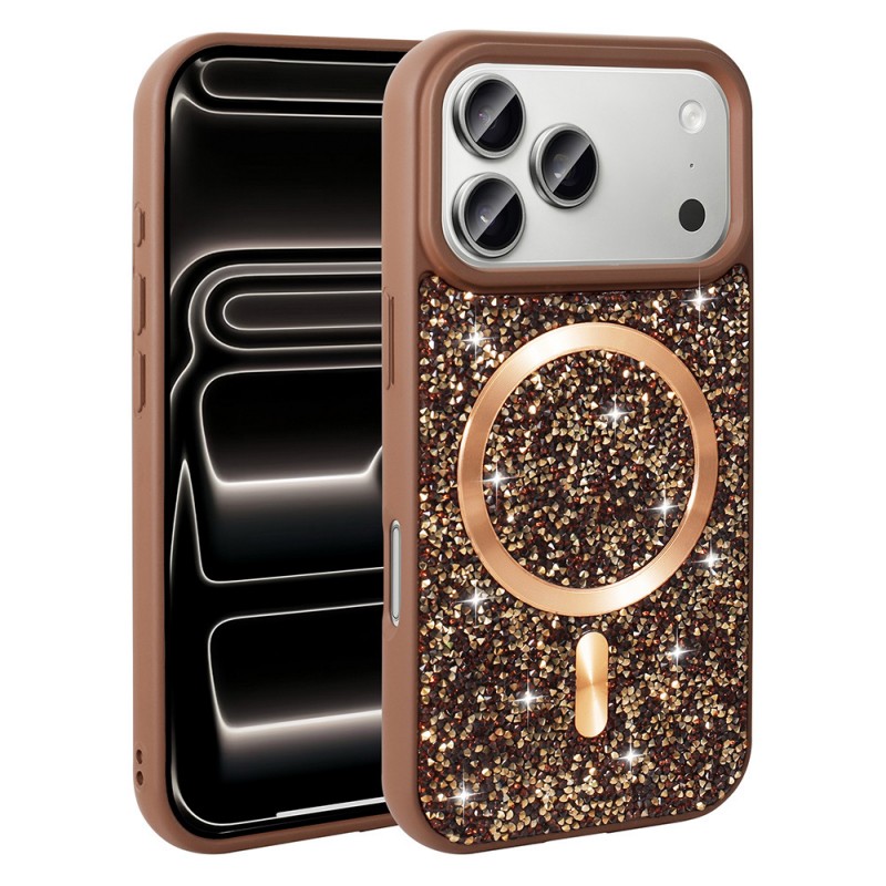 Bal-z Apple iPhone 17 Pro Max Kılıf Pırlanta Tasarımlı M-safe Şarj Özellikli  Mozaik Silikon Kapak