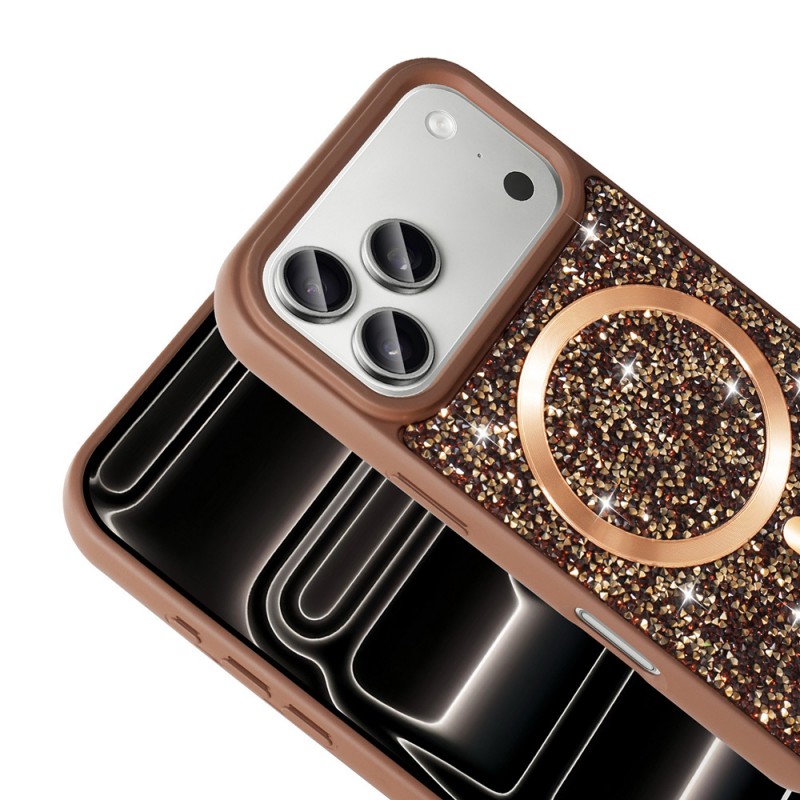 Bal-z Apple iPhone 17 Pro Max Kılıf Pırlanta Tasarımlı M-safe Şarj Özellikli  Mozaik Silikon Kapak