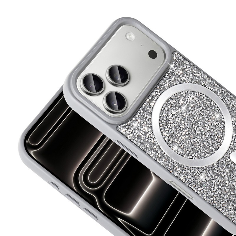 Bal-z Apple iPhone 17 Pro Max Kılıf Pırlanta Tasarımlı M-safe Şarj Özellikli  Mozaik Silikon Kapak
