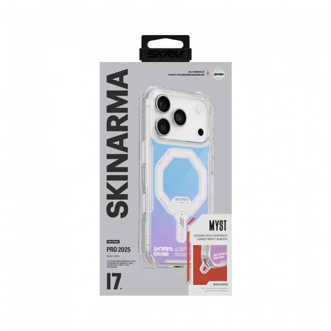 Apple iPhone 17 Pro Max Kılıf Skinarma M-Safe Şarj Özellikli IML Baskılı Holografik MYST Kapak Apple iPhone 17 Pro Max Kılıf Skinarma M-Safe Şarj Özellikli IML Baskılı Holografik MYST Kapak