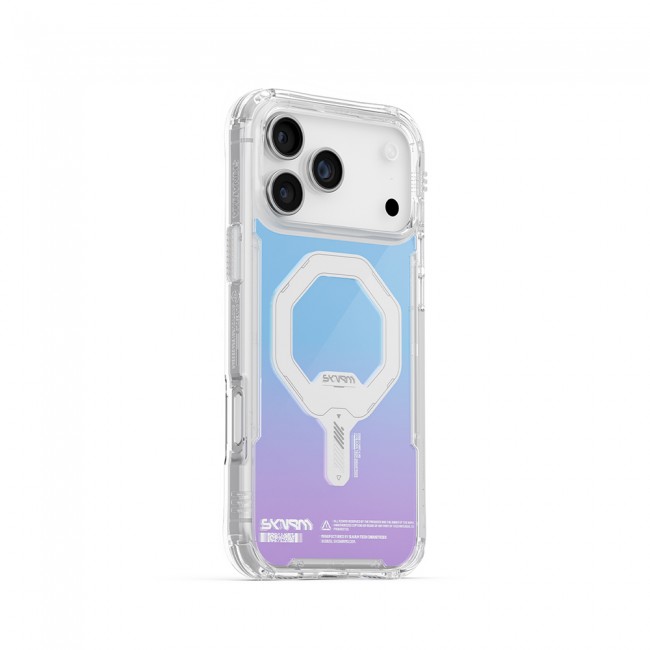 Apple iPhone 17 Pro Max Kılıf Skinarma M-Safe Şarj Özellikli IML Baskılı Holografik MYST Kapak Apple iPhone 17 Pro Max Kılıf Skinarma M-Safe Şarj Özellikli IML Baskılı Holografik MYST Kapak